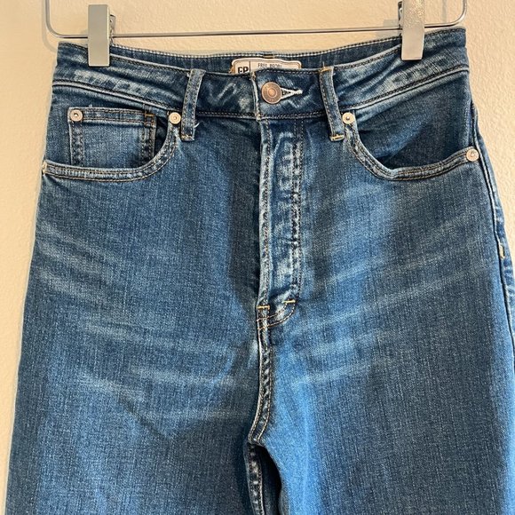Free People Jeans High Waist Cropped Button Fly Straight Fit Blue Medium Size 25 - Picture 2 of 9